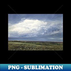 Blue Cloud Wildflower Landscape Oil Painting - Elegant Sublimation PNG Download - Enhance Your Apparel with Stunning Detail