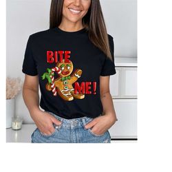 bite me shirt, christmas cookie v-neck, ginger cookies christmas, gingerbread shirt, christmas t-shirt funny, gingerbrea
