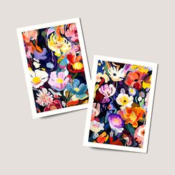 set of 2 digital postcards a6 (4 x 6 in), "oil flower", for printing, pdf, instant download