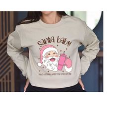 santa baby sweatshirt, retro pink santa hat hoodie, pink christmas santa sweatshirt, classic christmas santa, vintage sa