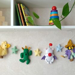 Final fantasy garland baby nursery decor Final fantasy home decor Video game gifts Gifts for gamers Chocobo Moogle chibi