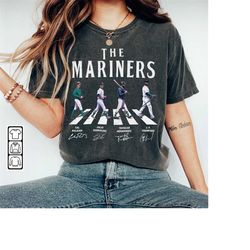 mariners walking abbey road signatures baseball shirt, rodrguez, cal raleigh, teoscar hernndez, j. p. crawford, seattle