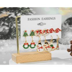 6 Pairs/Set Fashion Christmas Earrings Santa Claus Elk Snowflake Snowman Tree Earrings For Women Girls Christmas Gifts J