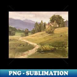 Vintage Oil Painting Landscape Nature Barn Trail - Trendy Sublimation Digital Download - Transform Your Sublimation Creations