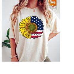 4th of july flag gift, usa flag flower t shirt, gift for american, america sunflower shirt, freedom tshirt, independence
