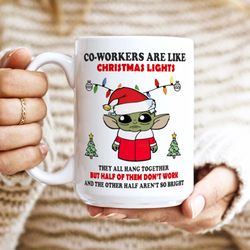 baby yoda christmas mug, coffee spelled backwards is eeffoc funny christmas mug