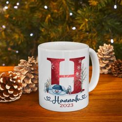 cute snowman letter mug, christmas mugs
