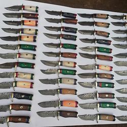 lot of 50 6 inch damascus skinner knives with leather sheaths, anniversary gift