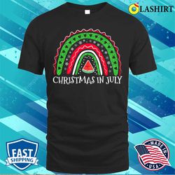 boho rainbow christmas in july t-shirt, boho rainbow christmas in july watermelon xmas tree t-shirt - olashirt
