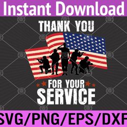 thank you for your service american flag veterans day svg, eps, png, dxf, digital download