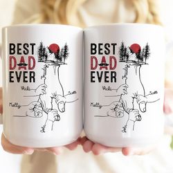 holding dads hand, personalized best dad ever mug gifts for dad from daughter