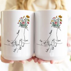 holding moms hand, personalized mug gifts for mom from daughter