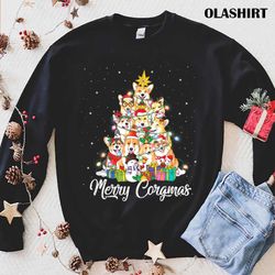 merry corgmas corgi christmas tree fairy lights dog lover t shirt - olashirt