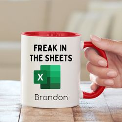 personalization freak in the sheets mug for nerd friend, funny accountant mug