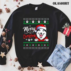 official merry christmas dog husky ugly christmas sweater shirt - olashirt