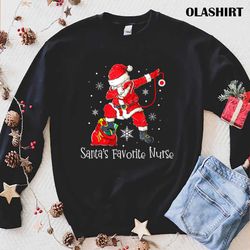 santas favorite nurse christmas pajama lights nursing gifts t-shirt - olashirt