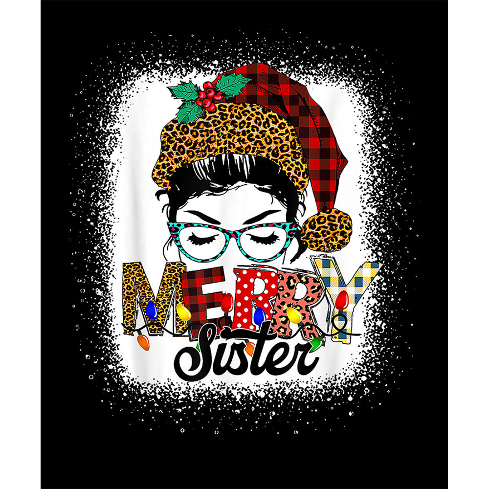 Bleached Messy Bun Merry Christmas Sister Leopard Buffalo T-Shirt.jpg