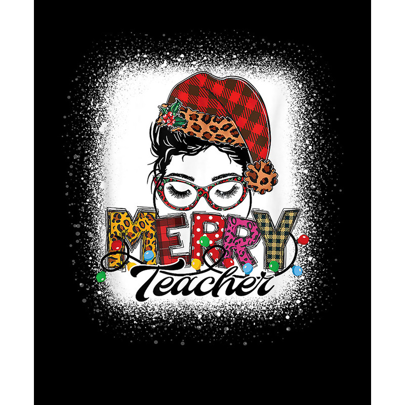 Bleached Messy Bun Merry Christmas Teacher Leopard Buffalo T-Shirt.jpg