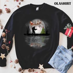 funny bigfoot christmas santa sleigh reindeer gifts t-shirt - olashirt