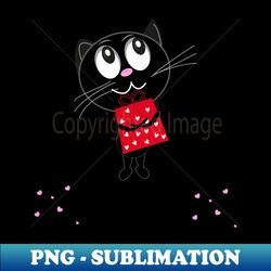 Cute romantic black cat holding red gift box - Modern Sublimation PNG File - Spice Up Your Sublimation Projects