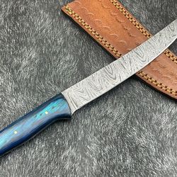 custom handmade damascus steel fillet knife hunting knife camping knife w/sheath