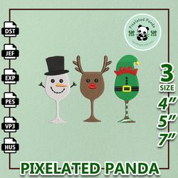 funny christmas glass embroidery design, christmas wine glasses embroidery machine design, instant download