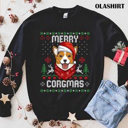 merry corgmas ugly christmas sweater funny xmas corgi gift t-shirt - olashirt