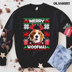 new beagle dog merry woofmas christmas dog lovers ugly shirt - olashirt