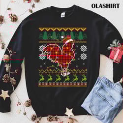 new red plaid chicken santa ugly christmas sweater t-shirt - olashirt
