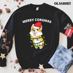 New Merry Corgmas Corgi Dog Christmas Lights Santa Design T-shirt - Olashirt