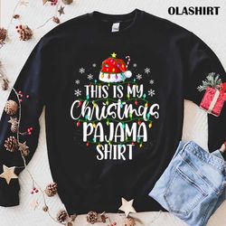 this is my christmas pajama funny xmas lights christmas tree t-shirt - olashirt