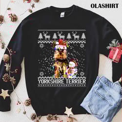 new ugly sweater christmas yorkshire dog head xmas yorkshire dog t-shirt - olashirt
