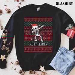 new merry dabmas funny dabbing skeleton ugly christmas t-shirt - olashirt