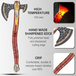 medieval god of war kratos axe | 22 inch handmade replica with stainless steel blade & leather sheath | collectible axe