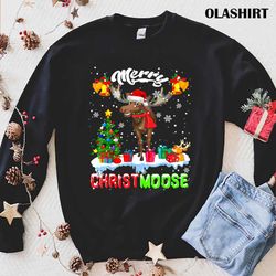 new merry christmoose merry christmas xmas lights santa moose t-shirt - olashirt