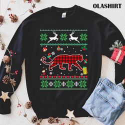 new jaguar red plaid ugly christmas pajama animals shirt - olashirt