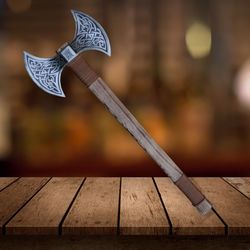 handmade double edge viking axe | wooden handle with stainless steel blade | premium leather sheath