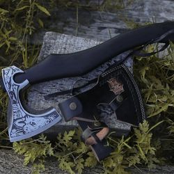 viking axe, custom gift forged carbon steel axe bearded camping hatchet
