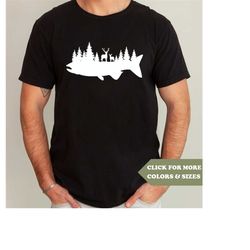 fish and forest shirt, fisherman shirt, nature fish lover gift, fishing graphic tee, camping shirts, funny fishing gift,