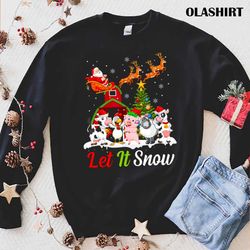 let it snow merry xmas farm animals tractor t-shirt - olashirt