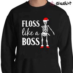New Floss Like A Boss, Flossing Skeleton Christmas Shirt - Olashirt