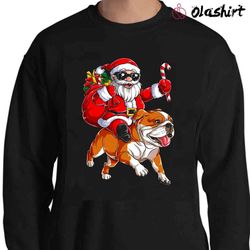 new santa riding english bulldog christmas shirt, xmas gifts - olashirt