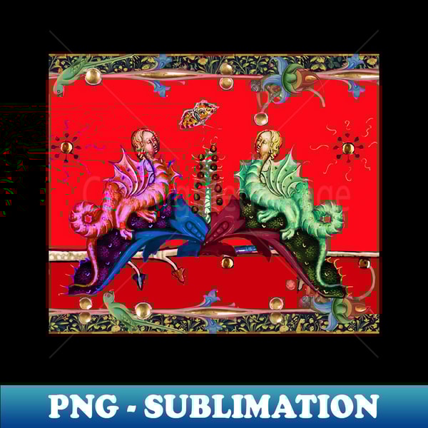 ZE-20231115-24370_WEIRD MEDIEVAL BESTIARY RED GREEN HYBRID DRAGONS IN ROYAL RED 3059.jpg