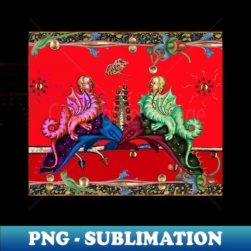 ZE-20231115-24370_WEIRD MEDIEVAL BESTIARY RED GREEN HYBRID DRAGONS IN ROYAL RED 3059.jpg