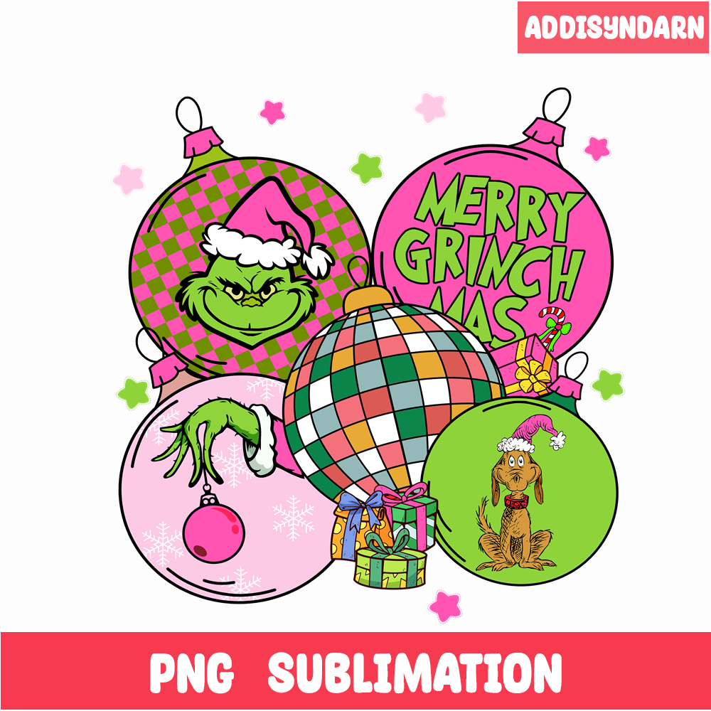 CRM13112368-Merry Grinchmas PNG, Disco Balls Grinch PNG, Merry Christmas PNG.png