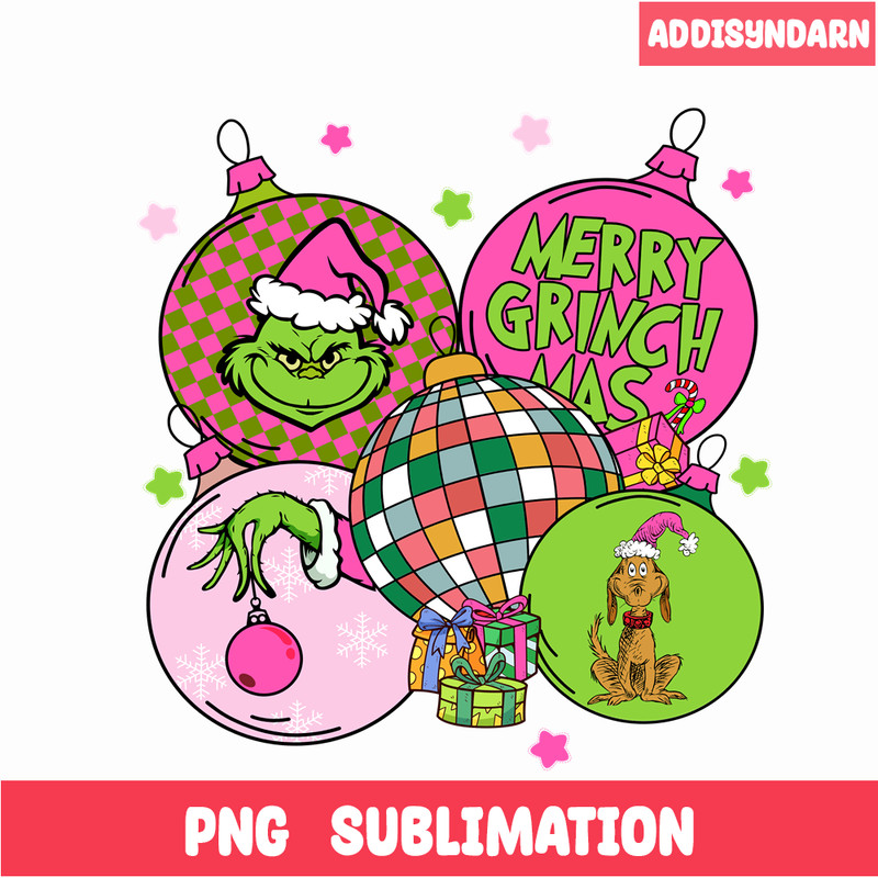 CRM13112368-Merry Grinchmas PNG, Disco Balls Grinch PNG, Merry Christmas PNG.png