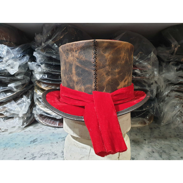 Steampunk Red Velvet Leather Top Hat (6).jpg