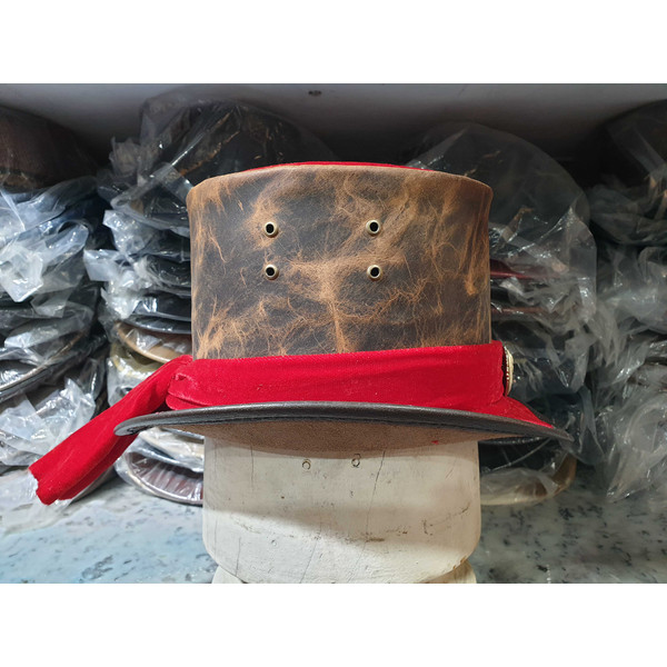 Steampunk Red Velvet Leather Top Hat (7).jpg