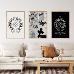 chrome hearts poster, chrome hearts set of 3 posters, streetwear poster, wall decor, chrome hearts print, aesthetic post