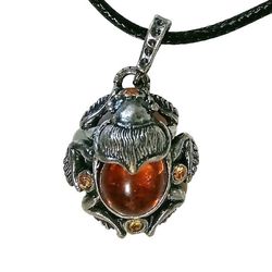 Egyptian Scarab Beetle Necklace Baltic Amber 525 Silver Insect Jewelry Amulet Pendant Christmas Cute small gift friend